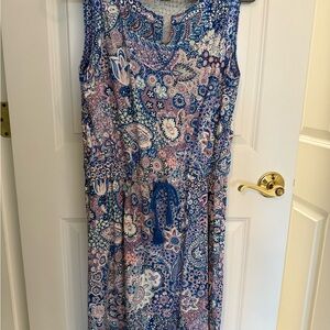 Blue and Pink Paisley Sleeveless Dress
